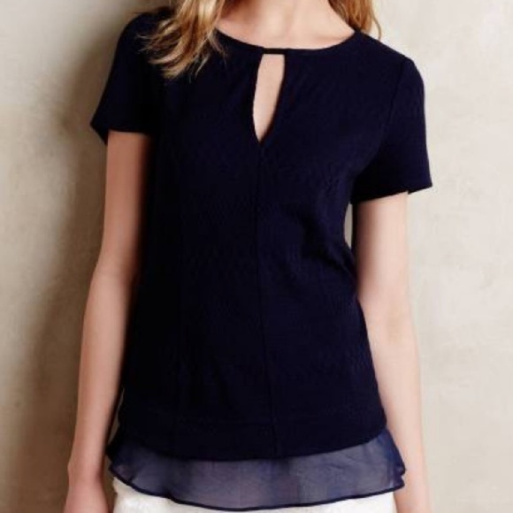Anthro Deletta Soledad Chiffon Trim Textured Top S - Picture 1 of 8